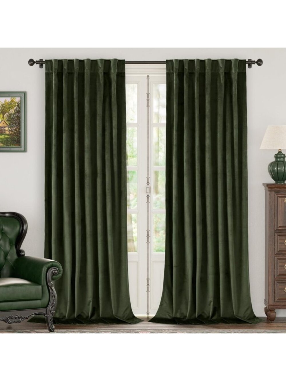 Olive Green Velvet Blackout Curtains, 52x84 Inch, Set of 2 Panels for Privacy